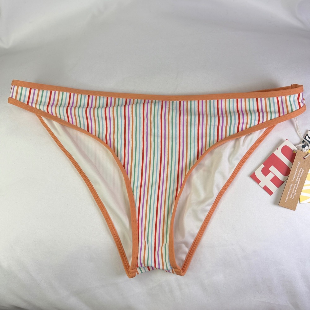 Roller Rabbit Bikini Bottom Womens XL Orange Striped Multi Color Swimwear NWT